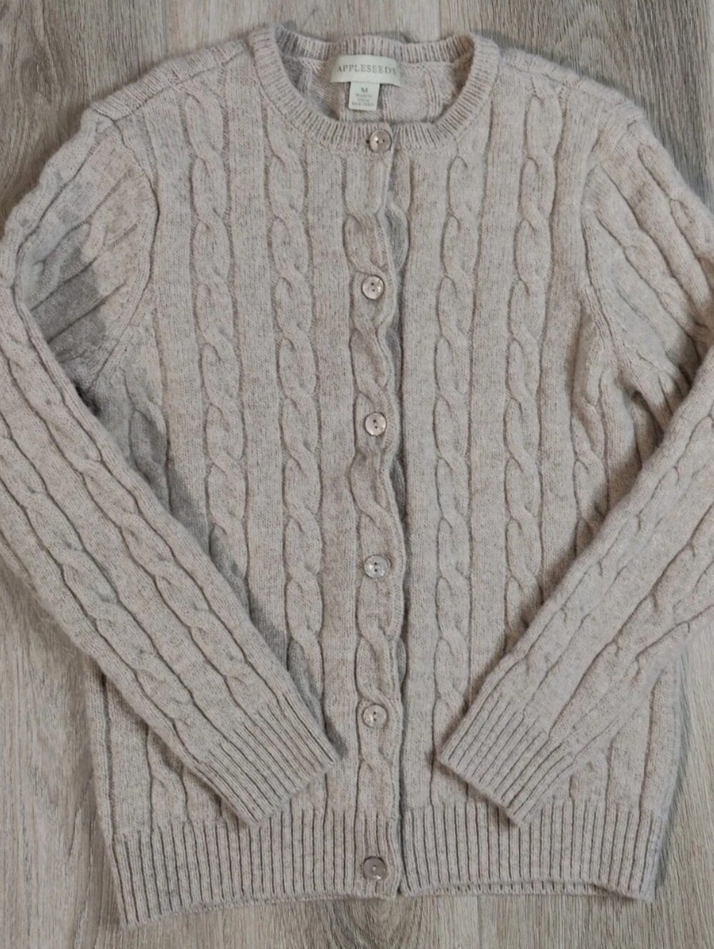Appleseed's Tan 100% Wool Cable Knit Cardigan Sweater Size M